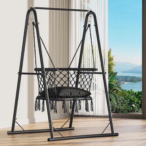 Fauteuil Suspendu avec Cadre pouvant Supporter jusqu'à 150 kg, Cadre en Acier Stable, balançoire Suspendue avec Coussin, 105 x 93 x 160 cm, Chaise Suspendue avec 2 Crochets, pour terrasse (1/5)
