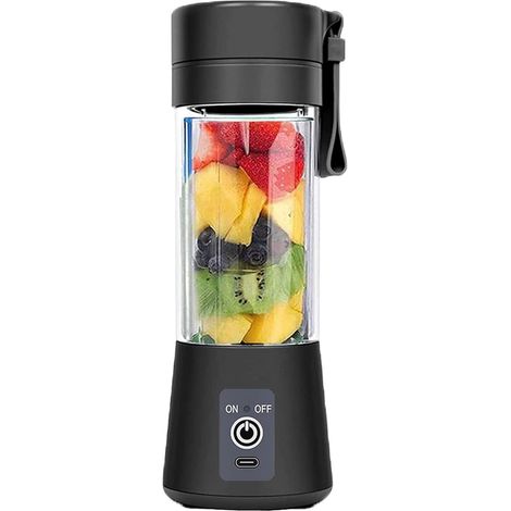 Mélangeur Personnel, Portable Blenders Gobelet Mélangeur de Fruits électrique Mixeur de Jus USB, Rechargeable, 6 Lames en 3D Pour un Superbe Mélange, 380 ml Noir (1/5)
