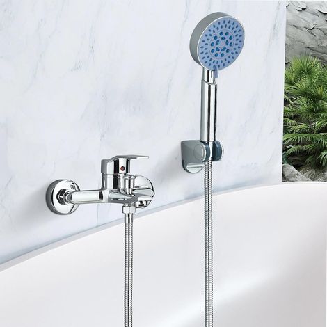 Robinet de baignoire avec douchette, 5 fonctions, mitigeur de baignoire avec douchette et flexible de 1,5 m
