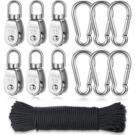 Poulie de levage en acier inoxydable 304 avec corde nylon, bloc pivotant 360°, charge maximale élevée, résistance à l'usure (1/5)