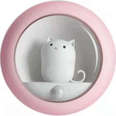 Petite lampe rechargeable en forme de chat, avec détecteur de mouvement , veilleuse LED pour la maison, les armoires et les escaliers aucun câblage nécessaire. (1/4)