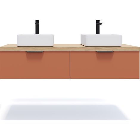 Meuble de salle de bain suspendu 2 vasques à poser 140cm 2 tiroirs Terracotta - Soho (1/5)