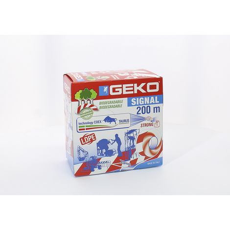 GEKO Cinta de baliza (200m) para delimitación del paso 70mm x 200m con tecnología taurus color rojo y blanco