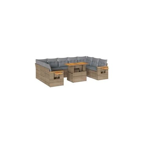 Salon de jardin avec coussins 10pcs beige résine tressée acacia (1/5)