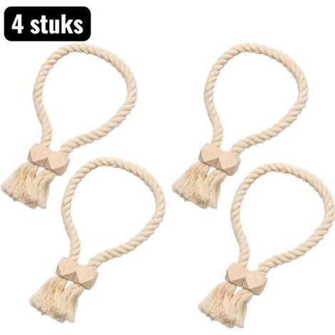 Set da 4 pezzi - Fermacravatte per tende - Supporti per tende - Clip per tende in legno - Corde magnetiche per tende - Clip per tende - Ottagonale - Beige (1/5)