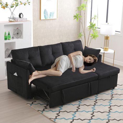 Canapé-lit multifonctionnel avec rangement et lit escamotable, canapé convertible à méridienne réversible, canapé sectionnel avec sièges de rangement, canapé modulaire en L, canapé d’angle modulaire p (1/5)
