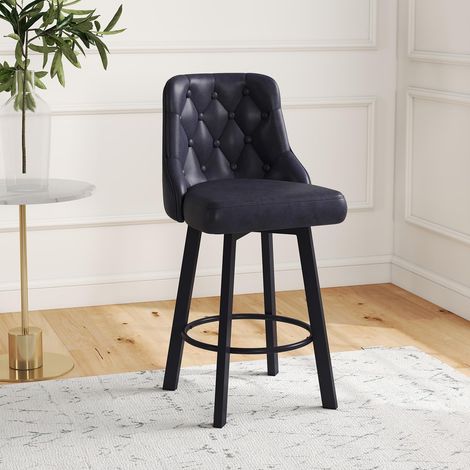 Bar Stool, Waterproof PU Leather,with Footrest (Black,Set of 1)