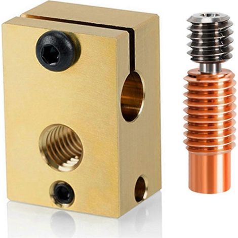 Bloc chauffant PT100 V6 en aluminium, laiton et cuivre plaqués, avec étrier bimétallique en laiton. (1/5)