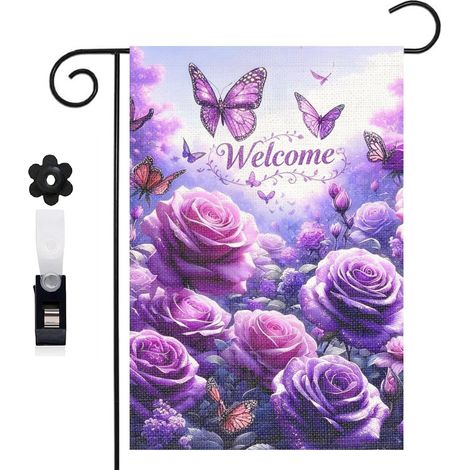 Drapeau de jardin style enchanteur et papillons bleus 30 x 45 cm décoration terrasse et extérieur (1/5)