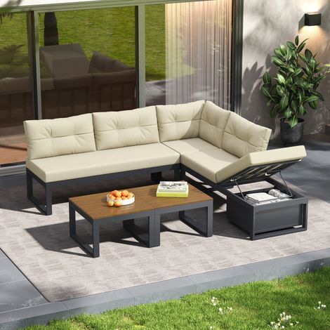 Modulares Gartenlounge-Set 191,5 x 191,5 x 79 cm aus Polyester, Beige mit Stauraum – MEUBLIV (1/5)