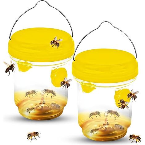 Piege a Guepes Exterieur, Piège à Frelons à Suspendre Attrape Insectes Répulsif à Guêpes en Plastique Piège Écologique pour Piege Moustique, Mouche, Moucheron (2 Pièces-Jaune) (1/5)