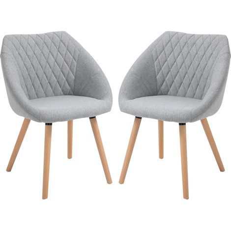 Set aus 2 skandinavischen Esszimmerstühlen, Beine aus Buchenholz, ergonomische Sitzfläche, Rückenlehne und Armlehnen, graues Leinen