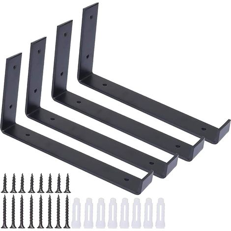Lot de 4 supports d'étagère avec Vis, supports rustiques très résistants, étagères industrielles en fer - Pour murs solides Salon Cuisine Chambre Salle de Bain (20,5 x 11 x 3 cm) (1/5)