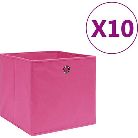 10 pcs Boîtes de rangement, Coffres de rangement Tissu intissé 28x28x28 cm Rose LKF31978 (1/5)