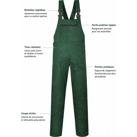 Salopette de travail en pur coton vert foncé à zip et grandes poches 2XL vert 2xl 40 × 35 × 5 cm 570 g – Livraison gratuite