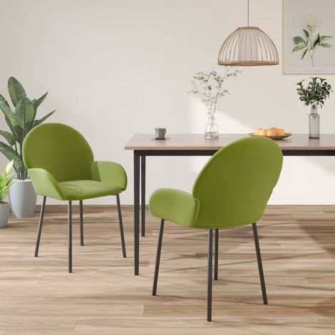 Chaises de salle à manger avec accoudoirs en velours vert clair, lot de 2 - PANGIVO (1/5)
