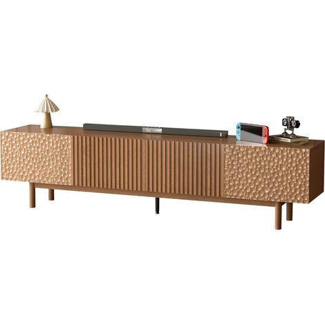Meuble TV pour écran 75", rangement noyer,pour salon 220 cm (1/5)