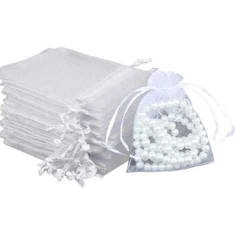 Packung mit 100 weißen Organzabeuteln 10 x 15 cm ideal als Geschenktüten für Schmuck Hochzeiten Süßigkeiten oder für Feste Partys und Hochzeiten