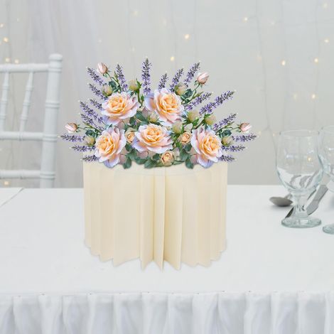 Cylinder Pedestal Stands, 10Pcs Foldable Cardboard Centerpiece Display Flower Vases Cake Stand with Clear Panels for Party Wedding Decoration, W11.8H7.9in, Milky White (1/5)