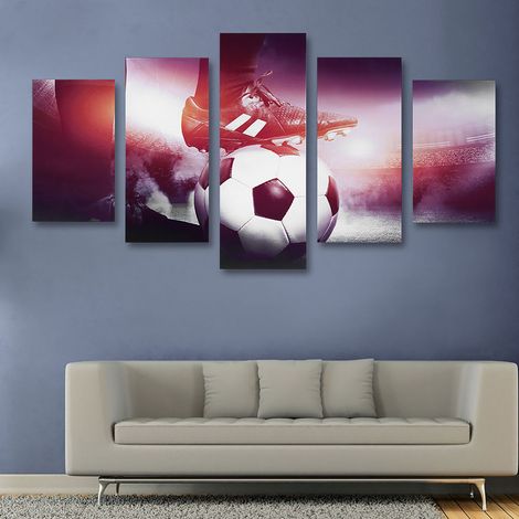 Peinture Toile Football 5 Panneaux Décor Murale Art Sport Salon Bureau Chambre (1/5)