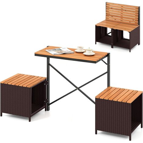 COSTWAY Table de Pique-Nique et Banc Convertible 2 en 1 (Marron+Naturel) (1/5)