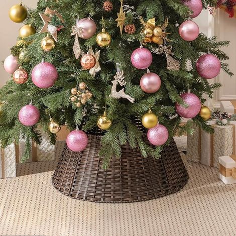 Jupe en Osier pour Sapin de Noël pour la décoration des fêtes, Panier décoratif tissé pour Base de Sapin de Noël, Collier pour Base 57 cm de diamètre - Marron (1/5)
