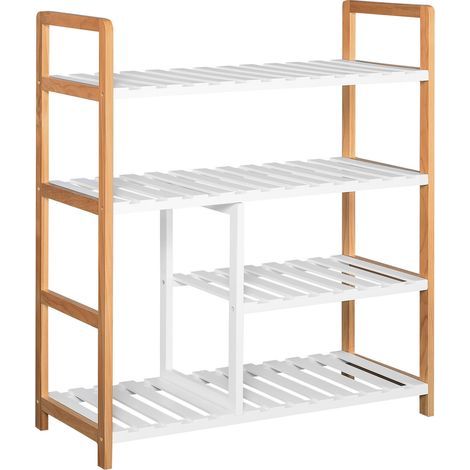 Scaffale per Scarpe - Scaffale di Stoccaggio - Mobile per Scarpe a 4 Livelli in Legno di Pino con Doghe MDF Bianco (1/5)