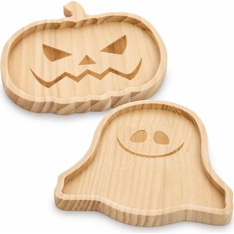 Lot de 2 plateaux de décoration d'Halloween en bois avec citrouille fantôme ou décoration de table festive pour plateau de fruits et fromage, fête d'Halloween (1/5)