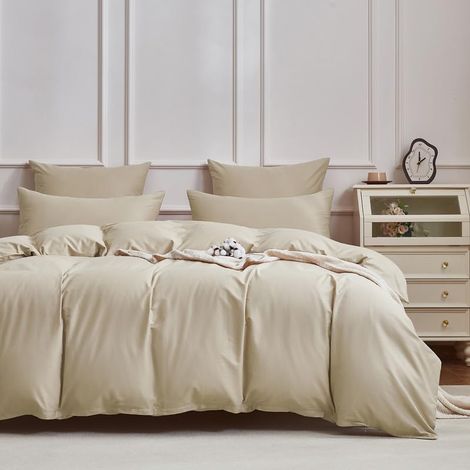 Parure de lit en satin de coton 220 x 240 cm Marron kaki Housse de couette fine Housse de couette 220 x 240 cm Avec 2 taies d'oreiller de 80 x 80 cm (1/5)