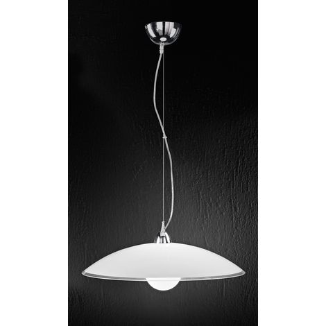 Suspension En Verre 6004, Lustre Moderne Blanc, Douille E27 Max 60W, Diamètre 55 Cm, Hauteur Réglable Jusqu'À 120 Cm Pour Intérieur - Perenz Srl