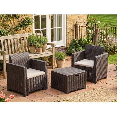 Dmora - Lounge-Set für den Außenbereich Dkrajn, Gartenset mit Kissen, Lounge-Set für den Innenbereich in Rattan-Optik, 100 % Made in Italy, Braun (1/5)