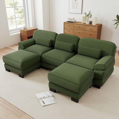 Divano componibile 3 posti a u - 265 x 161 x 94 cm - con 2 pouf divano da soggiorno in velluto a coste - verde (1/5)