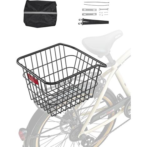 Panier Arrière de Vélo Fil Métallique, 375 x 290 x 250 mm, Capacité de Charge 22 kg, avec Feu Arrière Réfléchissant, Housse Imperméable, Compatible avec la Plupart Porte-bagage Arrière Vélo (1/5)