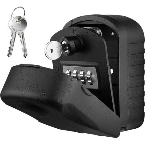 UlisemBoîte à Clé Sécurisée Grand Coffre a Clef Exterieur Etanche Boite à Clé avec 4 Code & Clés d'urgence (Noir) (1/4)