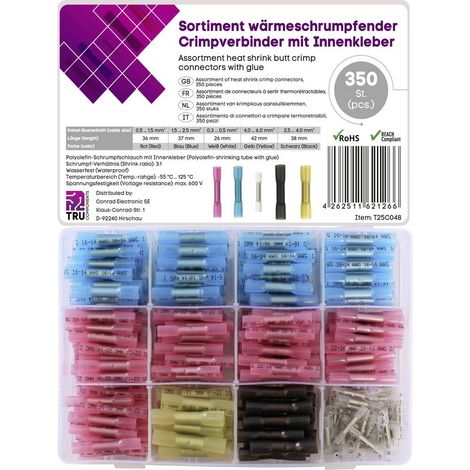 TRU COMPONENTS T25C048 Prolongateur avec gaine thermorétractable 0.3 mm² 6.0 mm² entièrement isolé blanc, rouge, bleu,