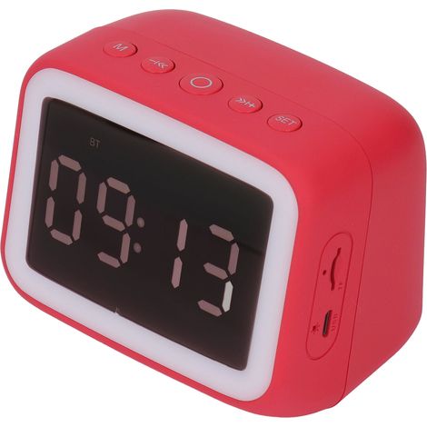 Réveil numérique sans fil avec haut-parleur, miroir LED, veilleuse, radio FM, musique Bluetooth pour bureau et maison, rouge (1/5)