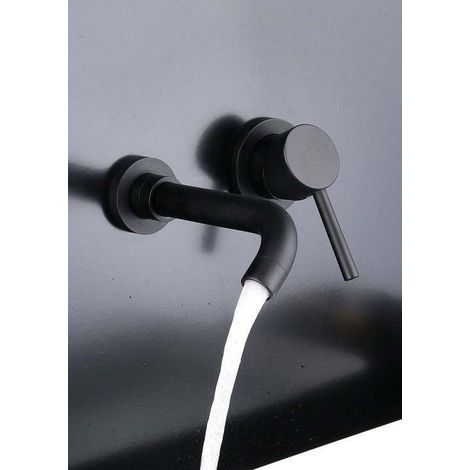 360° Swivel Wall Mounted Basin Mixer Bathroom Faucet for Bathtub and Sink Modern Design Wall Mounted Basin Tap Black (1/5)