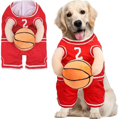 Déguisement de basketteur pour chien avec ballon, Costume de joueur de basket pour chien, Déguisements de Noël pour petits chiens sur le thème du basket. (1/5)