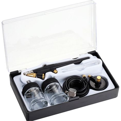 Kit de aerógrafo profesional de doble acción de 0,8 mm para modelismo, decoración de pasteles y decoración de uñas con boquilla plana y depósito de 22 cc. (1/5)