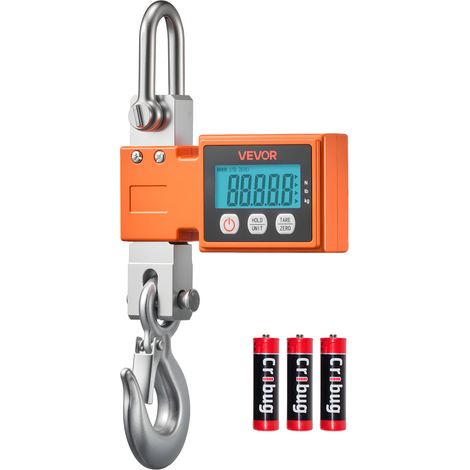 VEVOR Bilancia Elettronica per Gru Capacita Massima 500 kg, Bilancia Industriale Sospesa per Impieghi Gravosi con Cassa in Alluminio Pressofuso e Display LCD, Divisione 100 g e Interruttore a 3 Unita