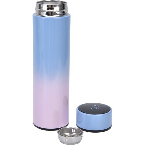 Intelligente Wasserflasche 500 ml mit LED-Anzeige, doppelwandig, vakuumisoliert, Edelstahl, Deckel blau, Boden rosa (1/5)