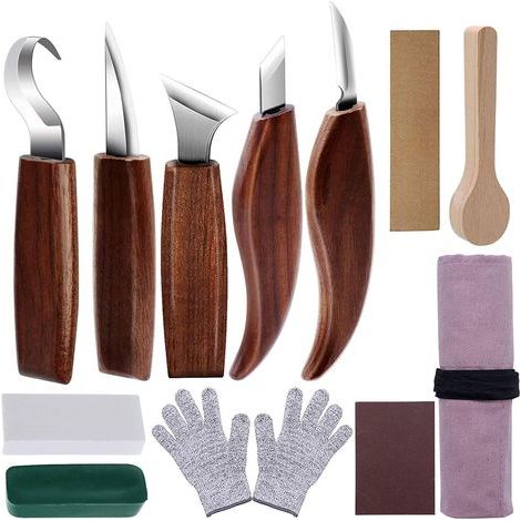 12-teiliges Holzschnitzwerkzeug-Set, Handwerkzeug-Set für Holzschnitzereien, Schnitzmesser mit Haken, Holzschnitzmesser, für DIY-Holzbearbeitungsskulpturen, für Holzbearbeitungsexperten und Anfänger (1/5)