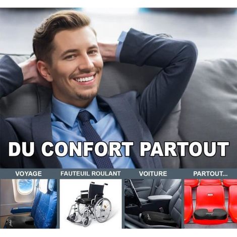 Coussin coccyx en mousse à mémoire – déhoussable, housse filet respirante lavable – noir, pour chaise bureau & voiture (1/4)