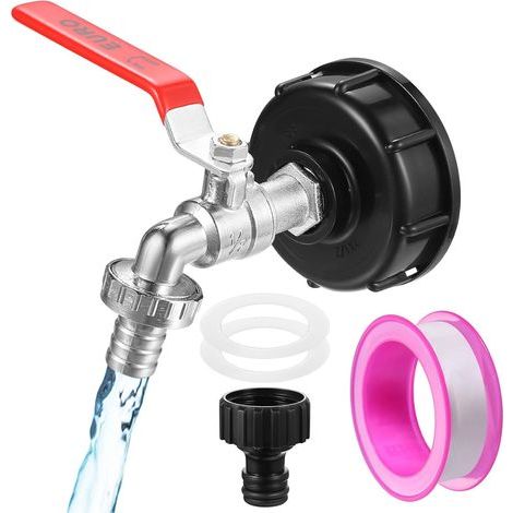 Drain Tap for IBC Tank 1000L, Accessory for IBC Tank with Adapter S60x6 1/2 Inch, Rainwater Recovery Tap 1000 Liters, Non Slip and Waterproof Tap (1/5)