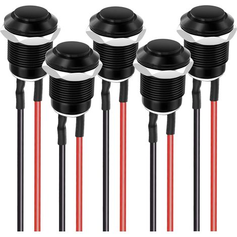Bouton de poussoir IP65 imperméable préfilé de 5pcs Bouton de poussoir d'alliage d'aluminium momentané sur 12mm 2A 12V / 24V / 125V / 250V AC (tête haute) (1/5)