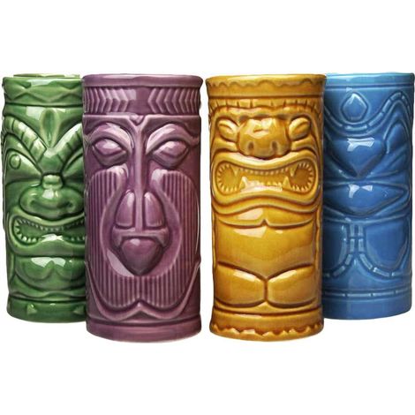 4 tasses en céramique Tiki - Style tropical - 4 pièces (1/3)