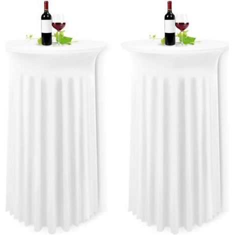 Sollbry – Lot de 2 housses de table haute blanche 80 x 110 cm – Nappes extensibles en spandex – Jupe plissée pour cocktail et mariage (1/5)