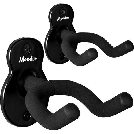 Gitarren-Wandhalterung – Schwarzer Metallhaken in Gitarrenform – Für Akustik-, E-Gitarren, Bässe und Ukulelen – 2er-Set (1/5)