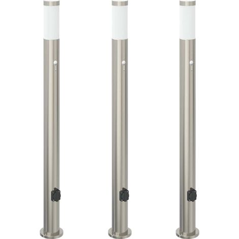Balizas de luz con sensor y tomacorriente, 3 unidades, 110 cm, acero inoxidable, IP44 vidaXL (1/5)