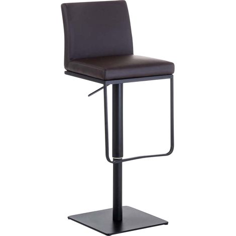 Tabouret de bar x1 avec repose-pieds plaque de base carrée en métal noir assise en PVC marron 100005302